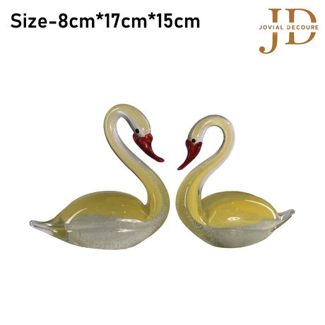 Yellow Glass Swan Pair Heart-Shaped