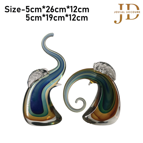 Elephant Art Glass Sculpture Set of 2
