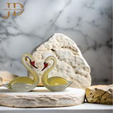 Yellow Glass Swan Pair Heart-Shaped