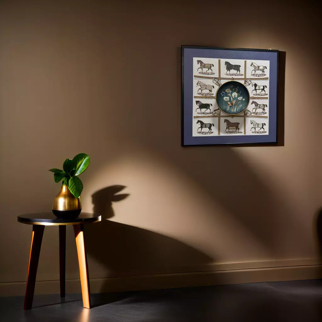 Blue Frame with Plate Horse 3D WallArt