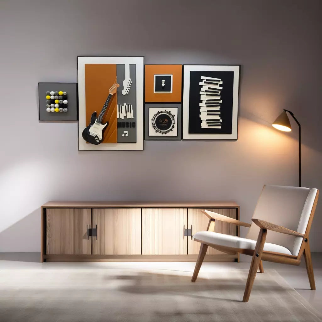 Orange Guitar Set of 5 3D WallArt