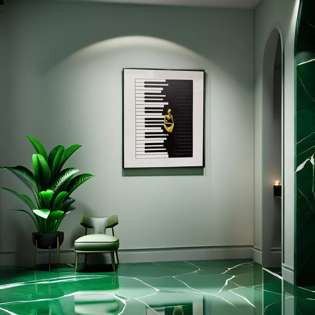 Piano with Golden Man 3D WallArt