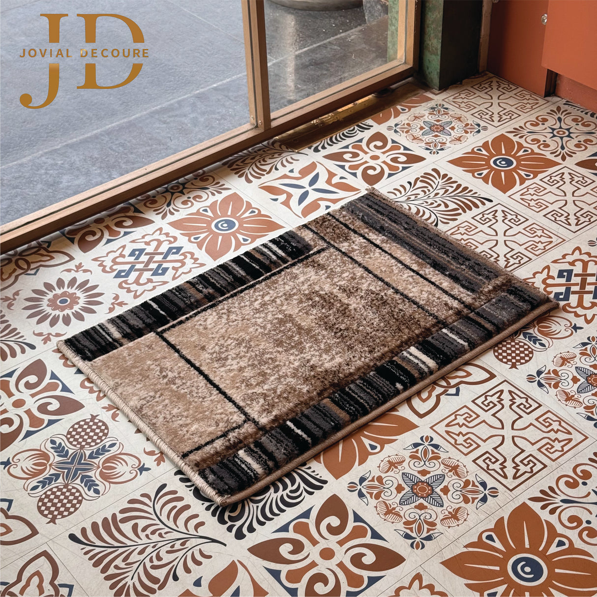 Doormat Lines Design Black Beige Multicolour (40cmx60cm)