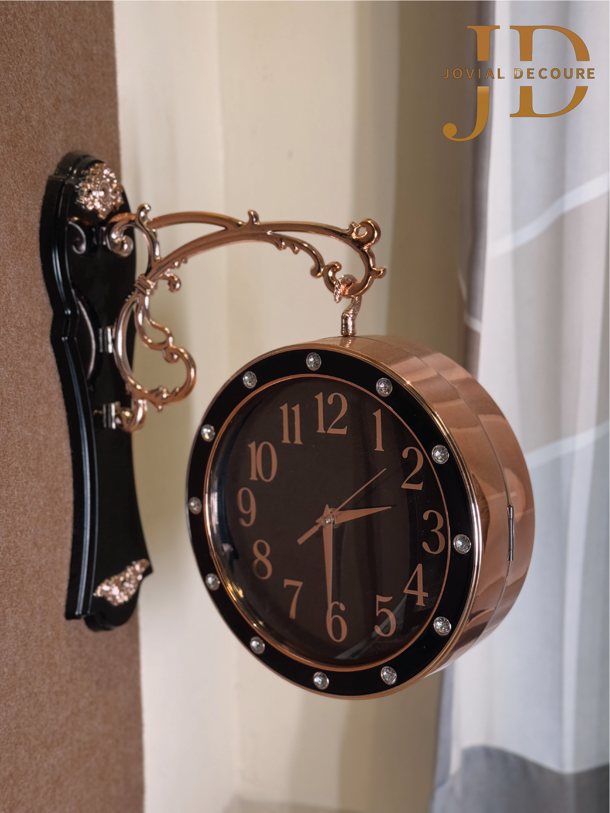 Antique-Look Golden Black Round Wall Hanging Double Sided 2 Faces Retro Station Wall Clock