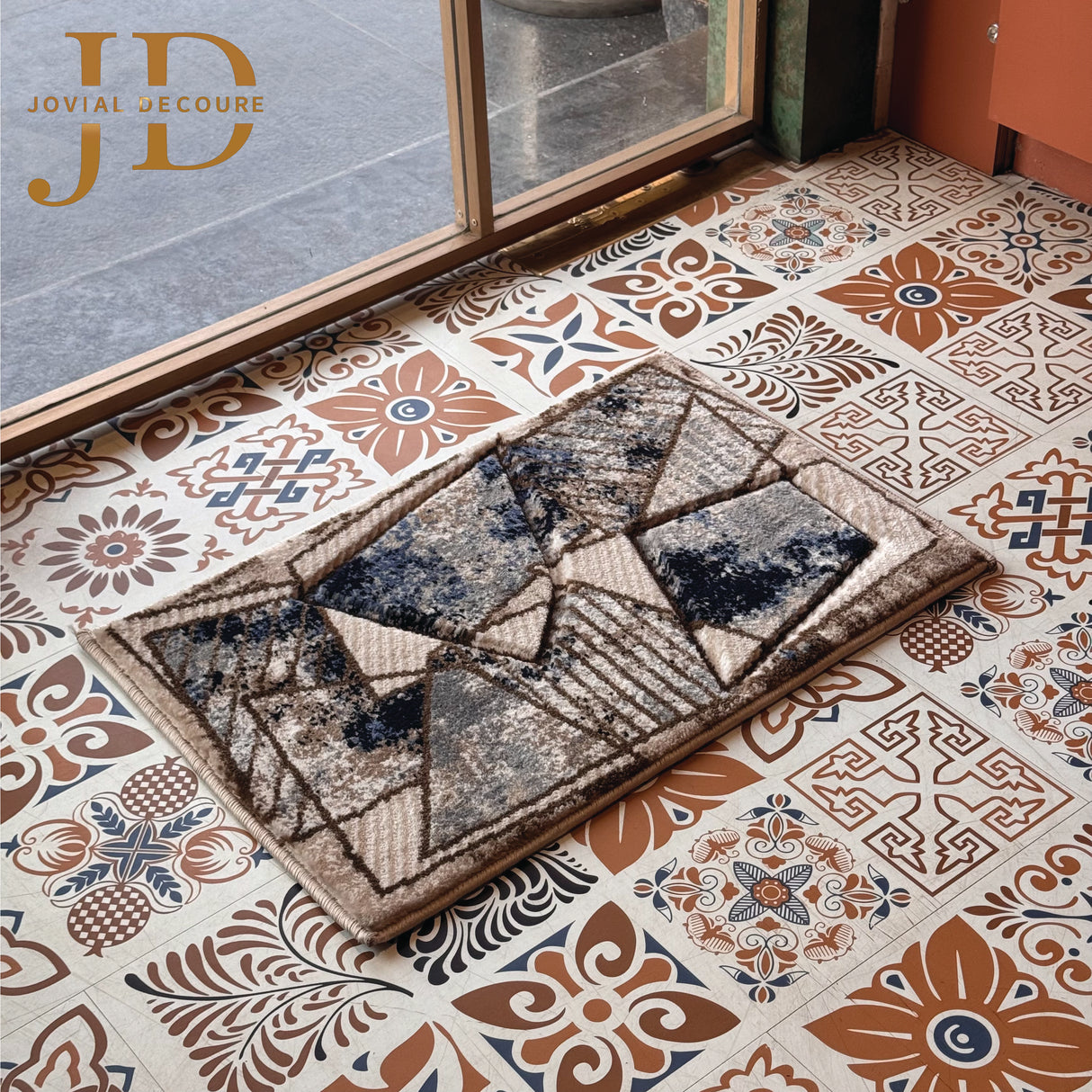 Doormat Triangular Design NavyBlue Beige Multicolour (40cmx60cm)