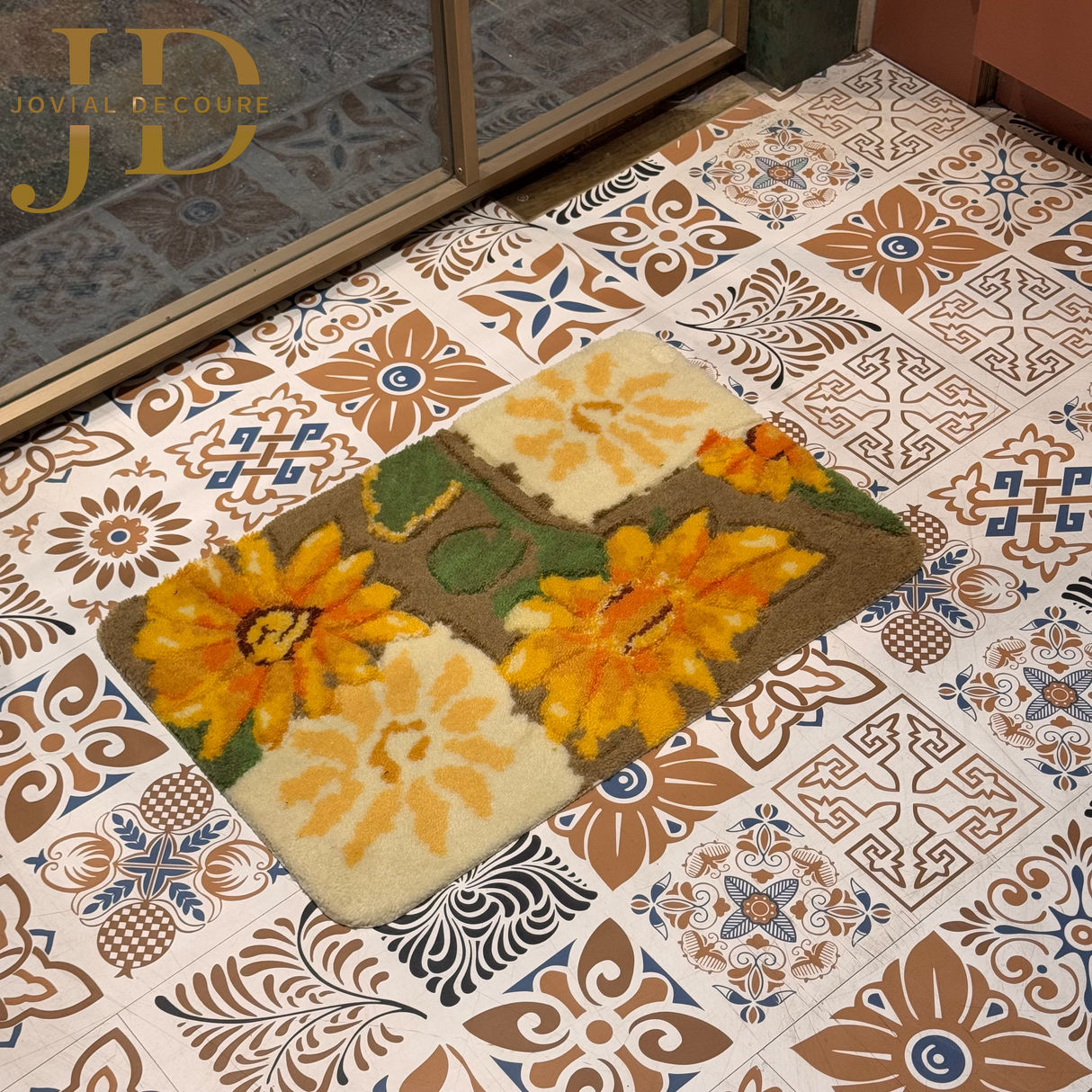 Doormat Floral Design Yellow Multicolored Anti-Slip (40cmx60cm)