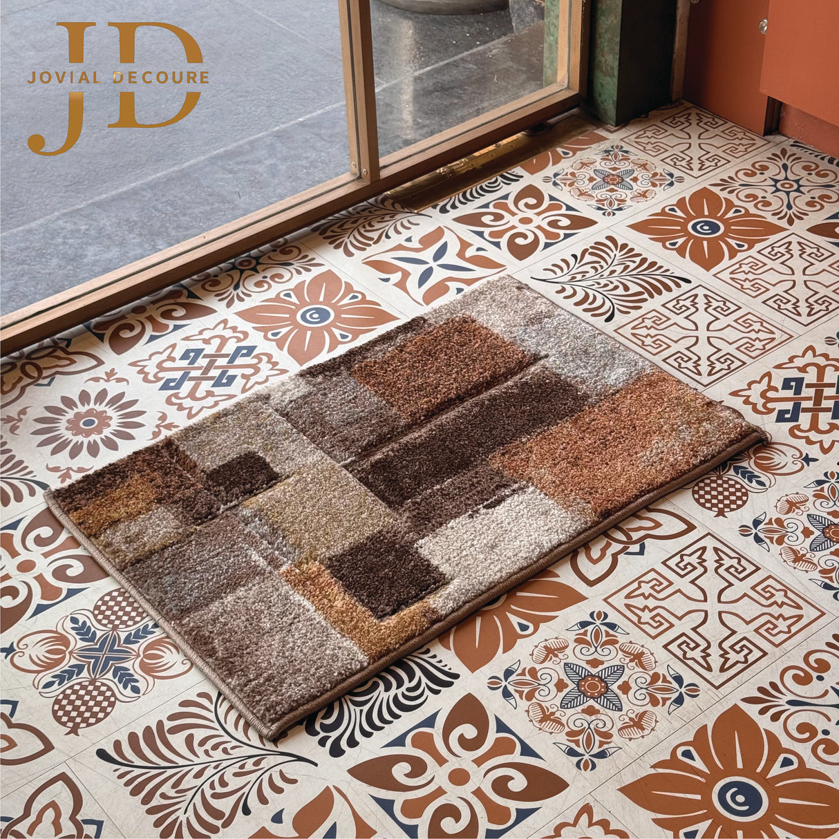 Doormat Squares Design Brown Beige Multicolour (40cmx60cm)