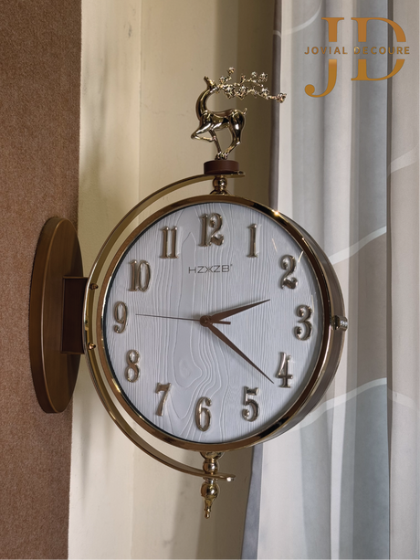 Standing Deer Mounted Double-Sided Wall Clock