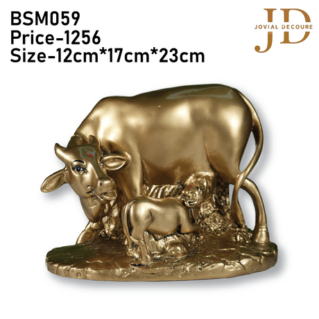 Golden Kamdhenu Cow and Calf Idol