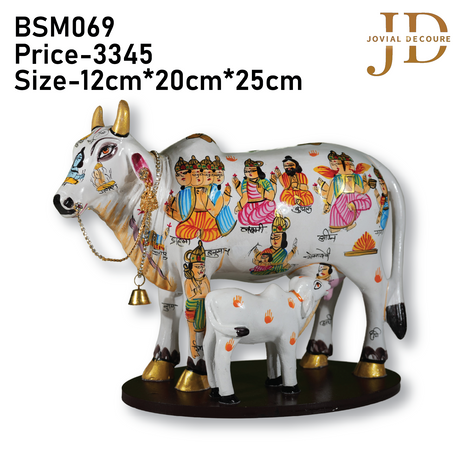 Multi Printed God Kamdhenu Cow and Calf Idol