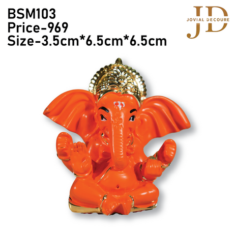 Gold Plated Orange Ganesha Idol