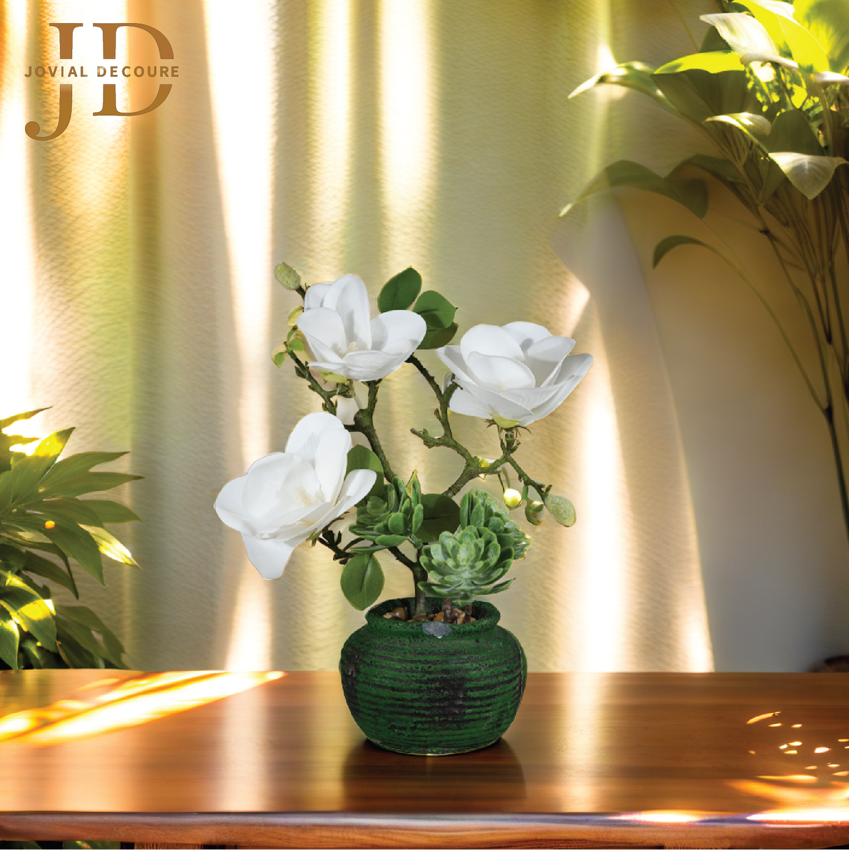 Magnolia Flowers with Green Pot Bonsai