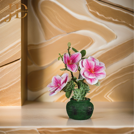 Magnolia Flowers with Green Pot Bonsai