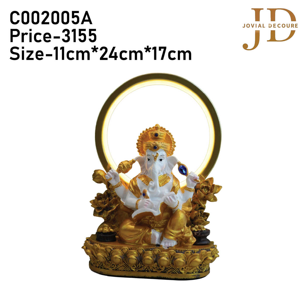 Golden Ganesha Statue with Multi Led Light Idol