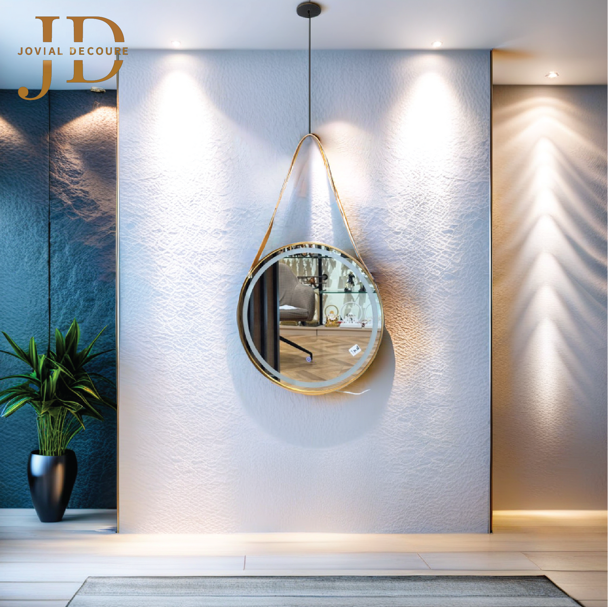 Hanging Round Mirror with 3 Lights