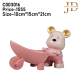 Teddy with Cart Statue for Desk Pink