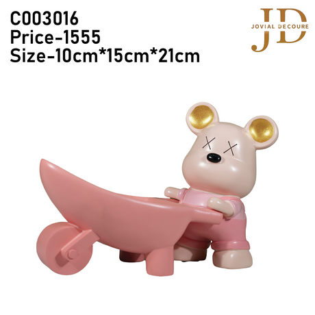 Teddy with Cart Statue for Desk Pink