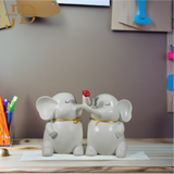 Couple Elephant with Red Hearts Antique White