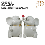 Couple Elephant with Red Hearts Antique White
