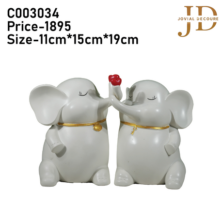 Couple Elephant with Red Hearts Antique White