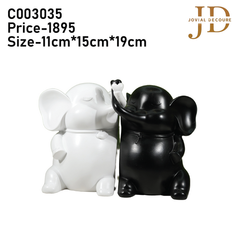 Couple Elephant with Hearts Antique Black&White