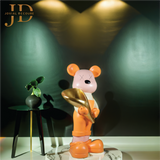 Teddy Bear with Flower Buffet Statue (Piggy Bank) (Orange) Large