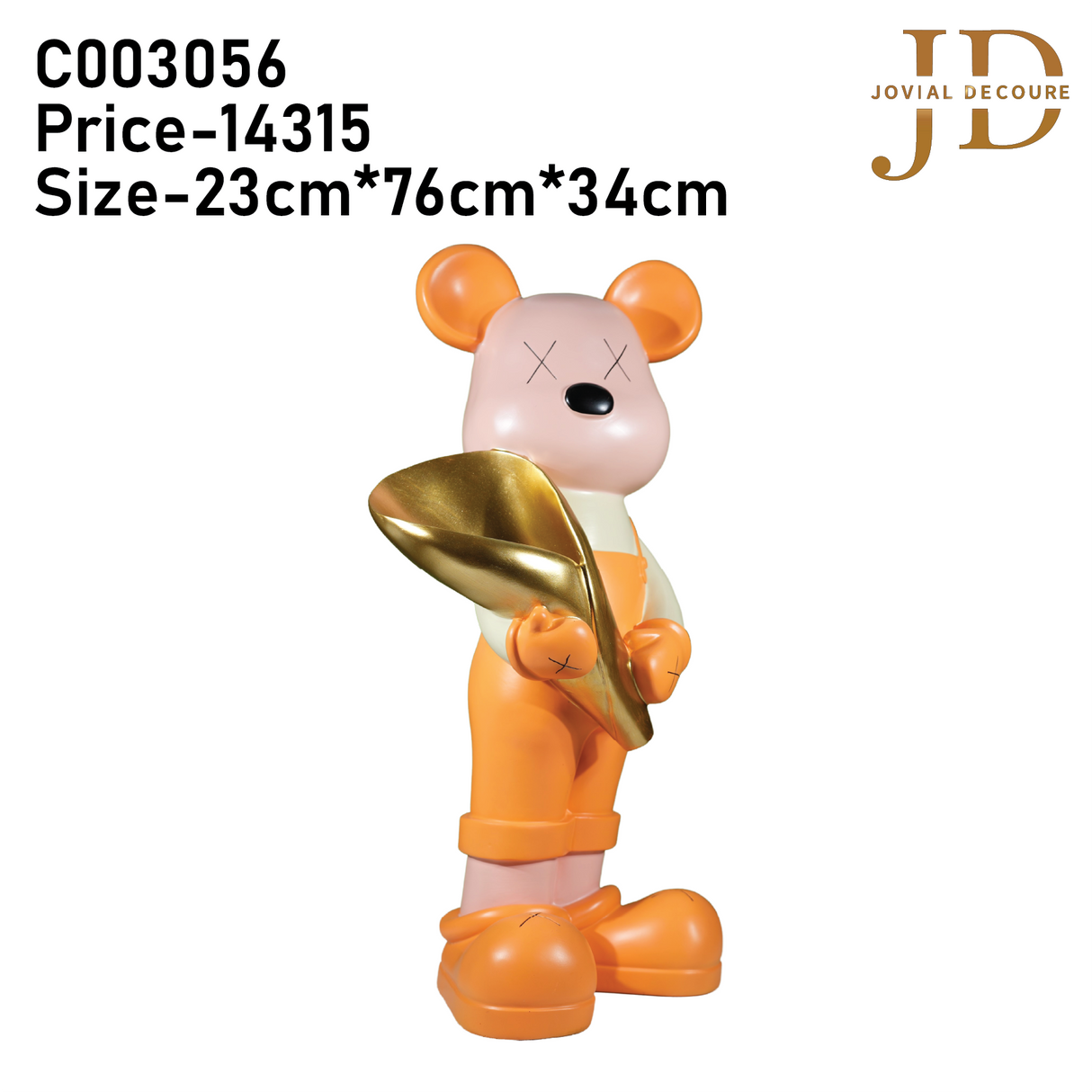 Teddy Bear with Flower Buffet Statue (Piggy Bank) (Orange) Large