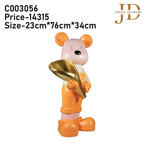 Teddy Bear with Flower Buffet Statue (Piggy Bank) (Orange) Large