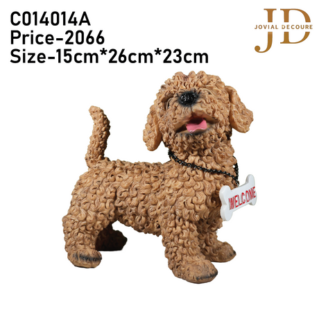 Standing Dog with White-Red Welcome Sign on Wooden