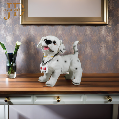 Standing Dog with White-Red Welcome Sign on Wooden