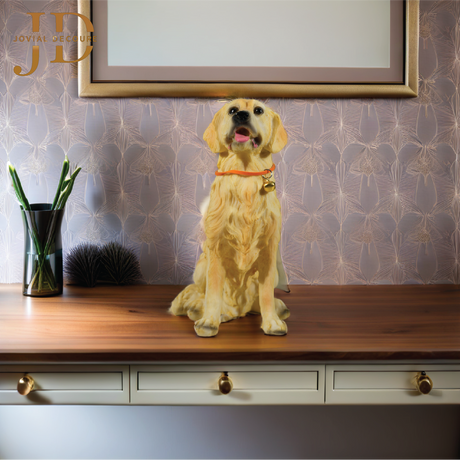 Sitting Cute Dog with Bell Statue