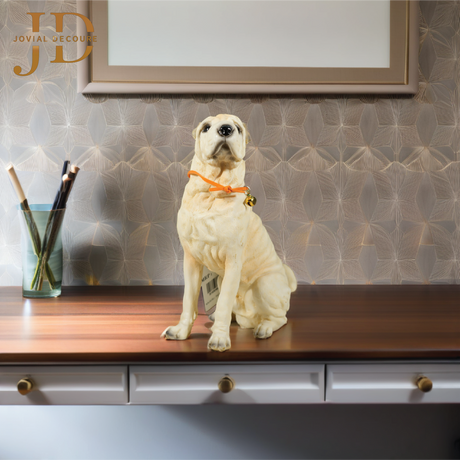 Sitting Cute Dog with Bell Statue