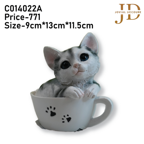 White Cat in Cup Statue (Piggy Bank)