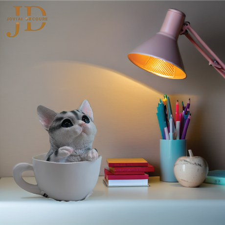 White Cat in Cup Statue (Piggy Bank)
