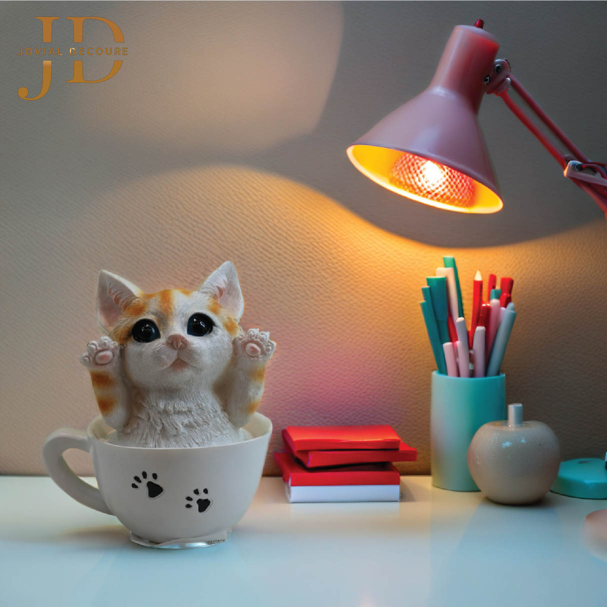 Gold Cat in Cup Statue (Piggy Bank)