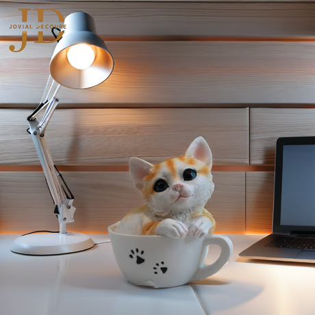 Gold Cat in Cup Statue (Piggy Bank)