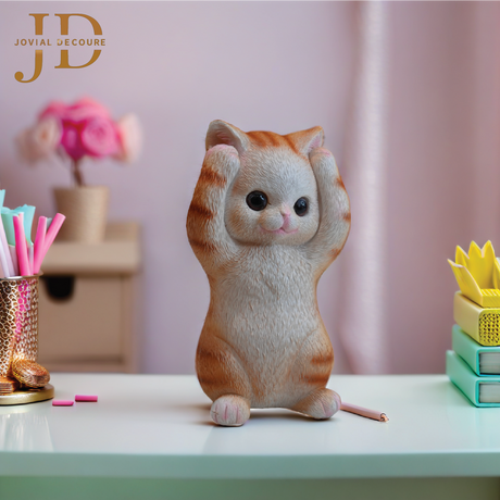 Cute Gold Cat Standing Statue for Desk