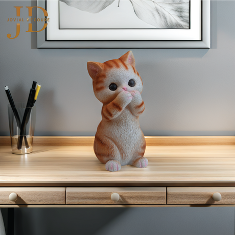 Cute Gold Cat Standing Statue for Desk