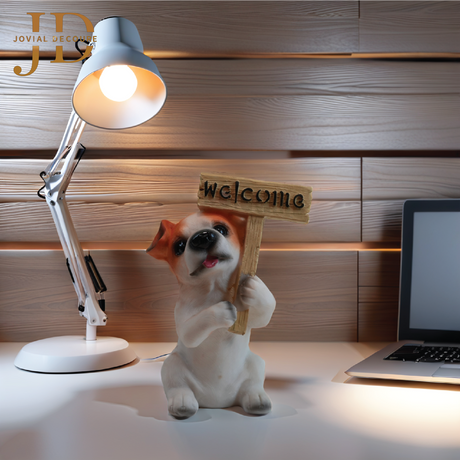 Cute Puppy Holding Welcome Stand
