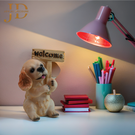 Cute Puppy Holding Welcome Stand