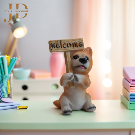 Cute Puppy Holding Welcome Stand