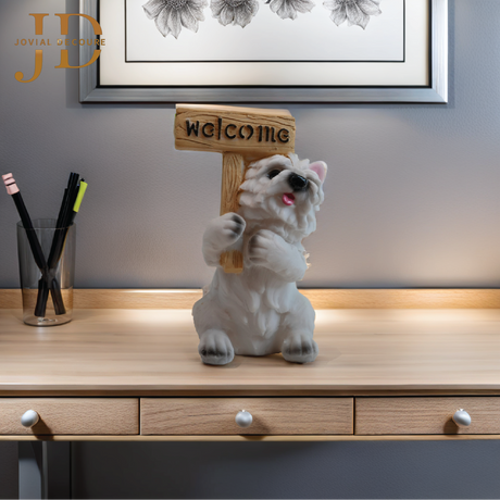 Cute Puppy Holding Welcome Stand