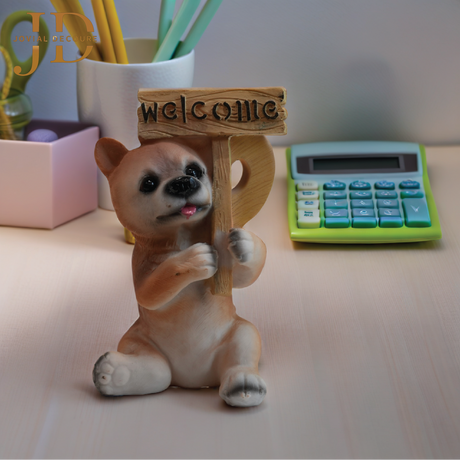 Cute Puppy Holding Welcome Stand