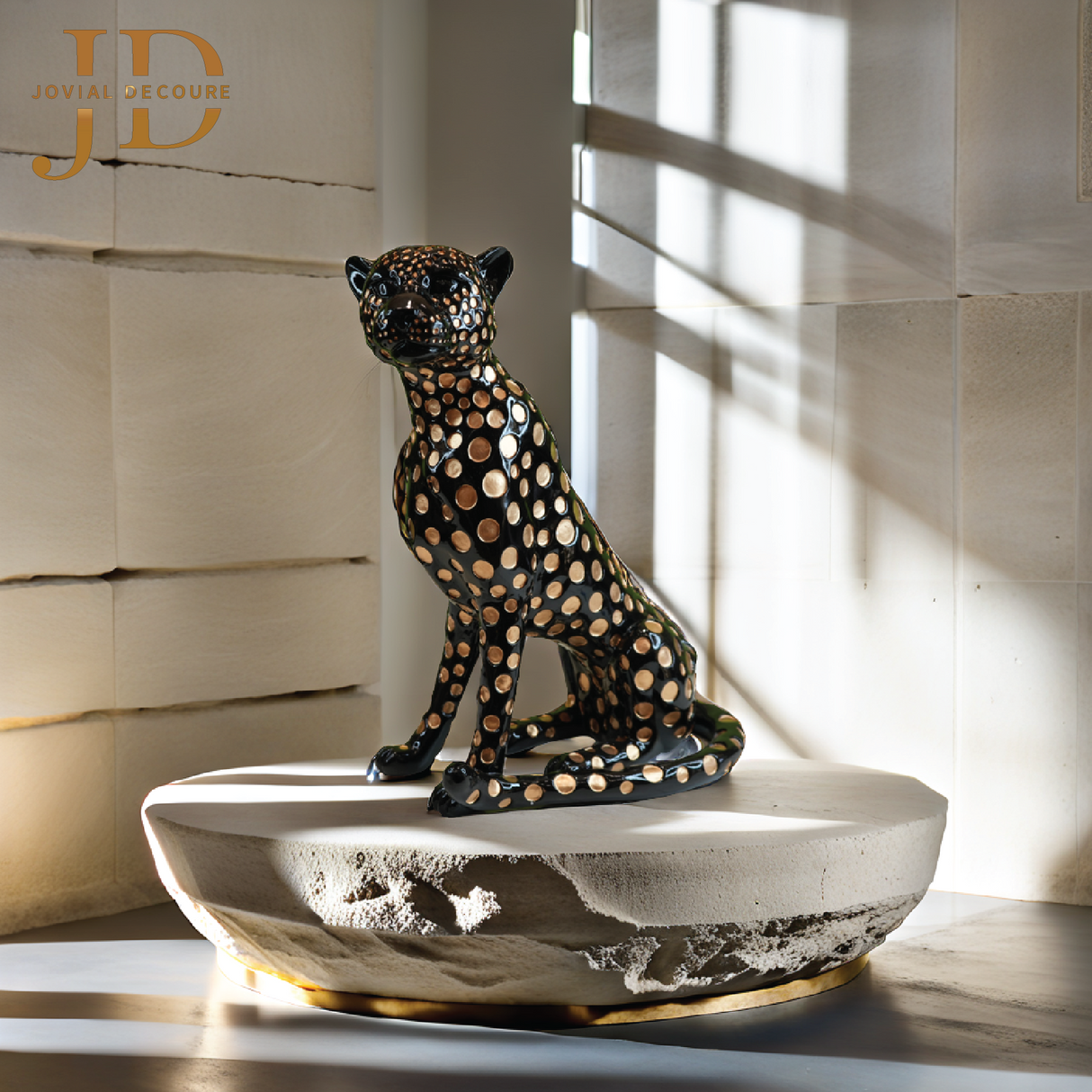 Black and Gold Leopard Statue Big