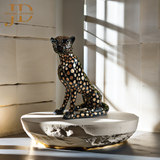 Black and Gold Leopard Statue Big