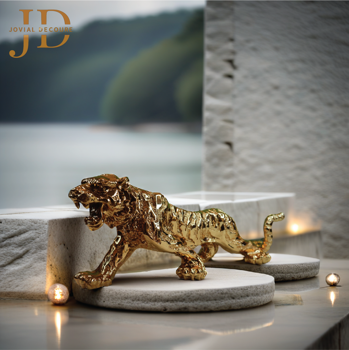 Large Gold Resin Tiger Statue