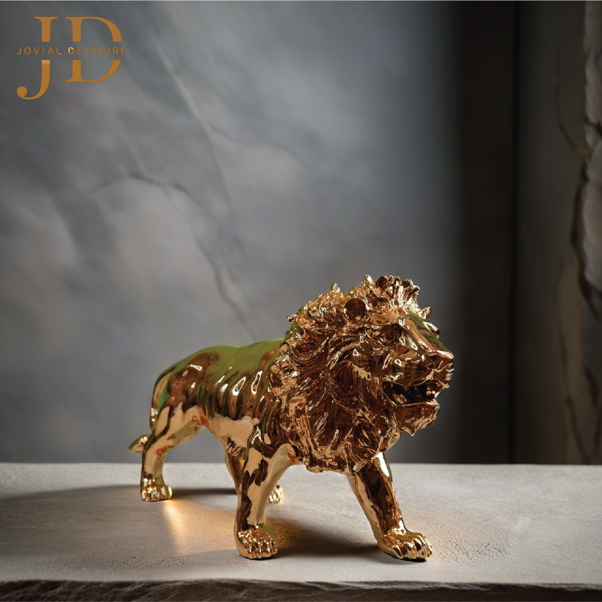 Large Gold Resin Lion Statue