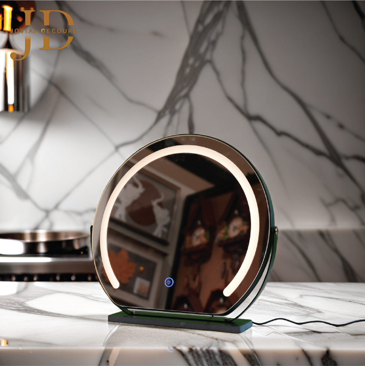 Table Mirror Big Designer Circle 3 Lights
