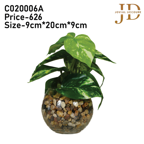 Glass Pot with Leaves 01