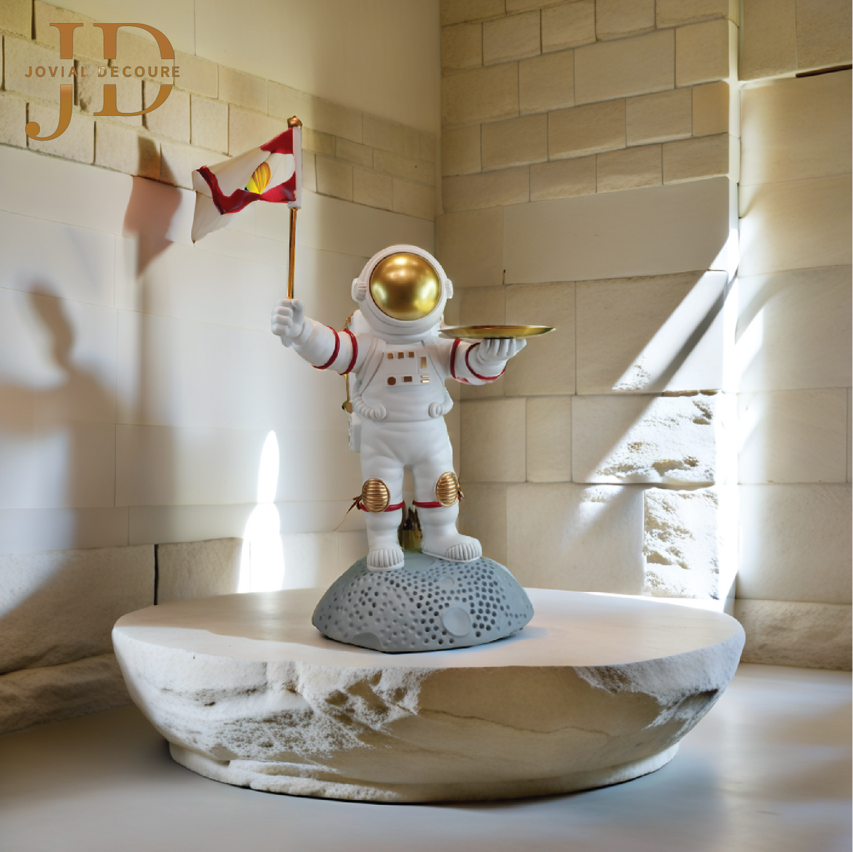 Astronaut Red Flag Statue With Tray